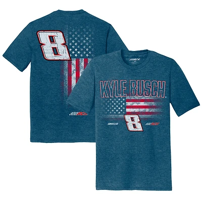 T-shirt tri-blend bleu chiné pour homme, collection Richard Childress Racing Team, motif drapeau Kyle Busch