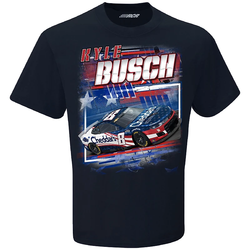 T-shirt bleu marine pour homme de la collection Richard Childress Racing Team, motif voiture patriotique Kyle Busch Cheddar