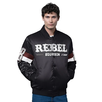 Men's Starter Black Kyle Busch Triple Option Satin Varsity Full-Snap Jacket