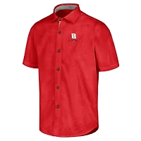 Chemise de camp boutonnée Tommy Bahama rouge Kyle Busch Sport Coconut Point Palm Vista IslandZone pour hommes