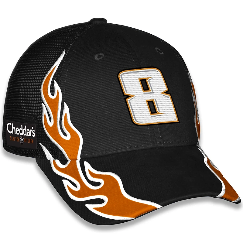 Casquette de camionneur unisexe à damier noir Kyle Busch Cheddars Flame ajustable