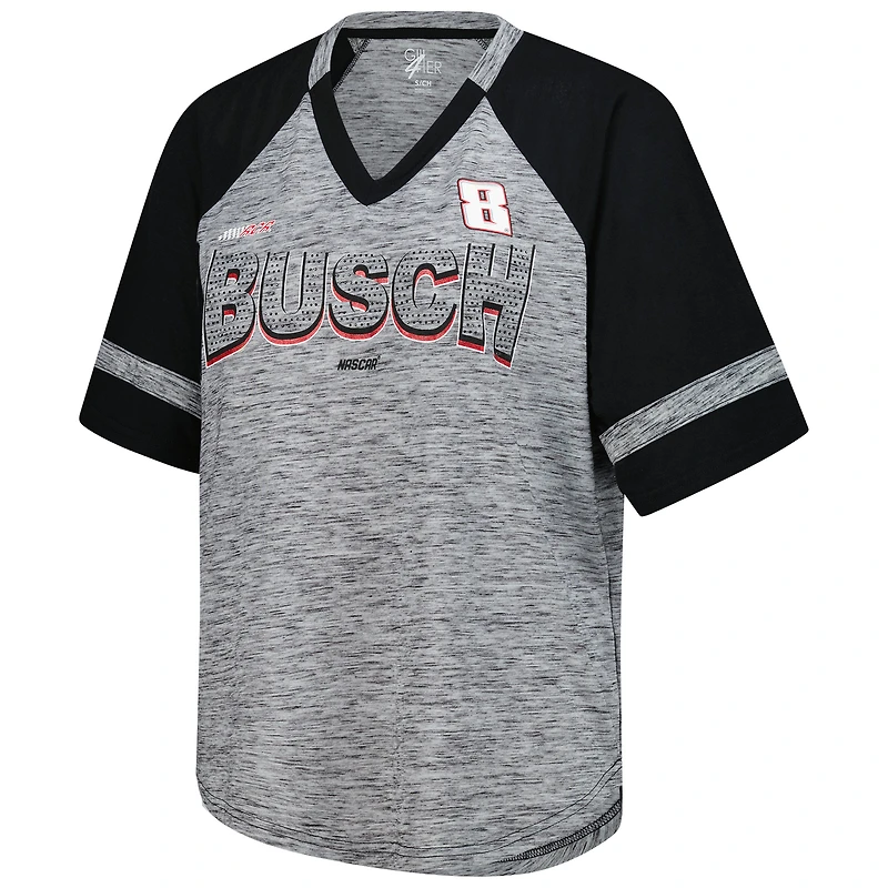 T-shirt à col en V surdimensionné G-III 4Her de Carl Banks Heather Gray Kyle Busch Hall of Fame pour femme
