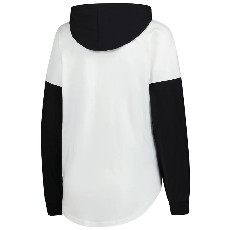 Women's G-III 4Her by Carl Banks White/Black Kyle Busch Bench Player Oversized Long Sleeve Hoodie V-Neck T-Shirt