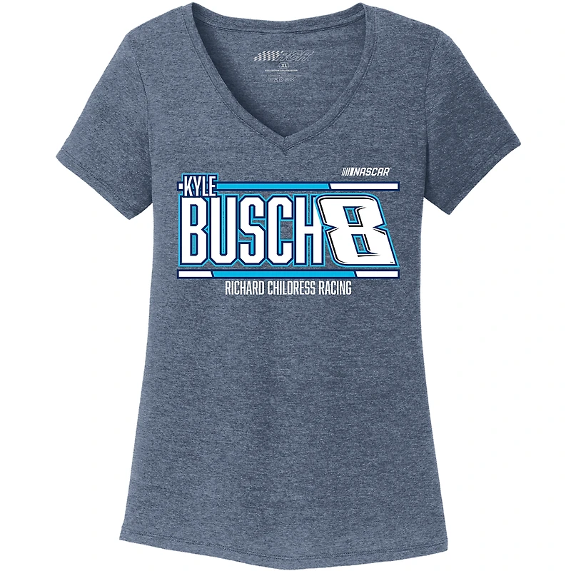 T-shirt à col en V tri-mélange Kyle Busch de la collection Richard Childress Racing Team pour femmes, bleu marine