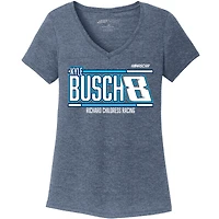 T-shirt à col en V tri-mélange Kyle Busch de la collection Richard Childress Racing Team pour femmes, bleu marine