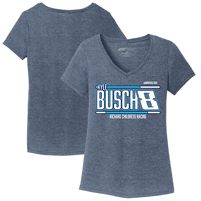 T-shirt à col en V tri-mélange Kyle Busch de la collection Richard Childress Racing Team pour femmes, bleu marine