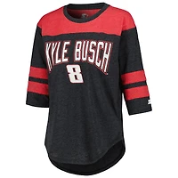 Haut Kyle Busch noir à manches 3/4 et triple mélange avec dos intégral pour femme