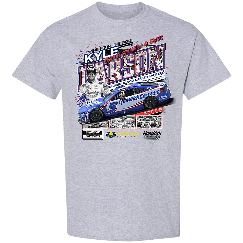 T-shirt gris chiné pour homme, Kyle Larson, vainqueur de la course AdventHealth 400 2025