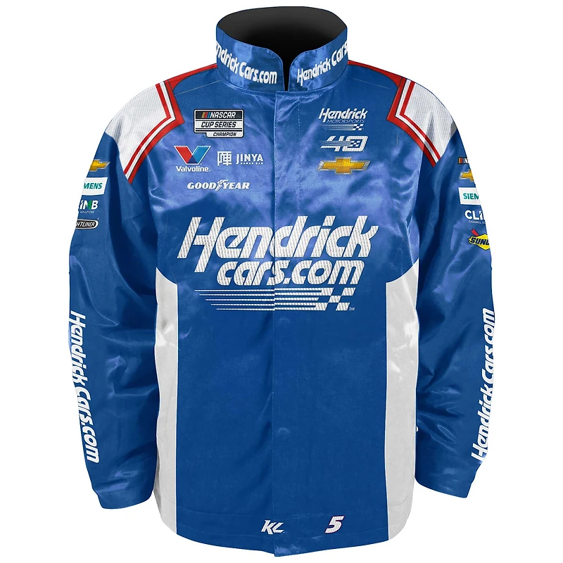 Collection Hendrick Motorsports Team pour hommes, bleu Kyle Larson HendrickCars.com Veste d'uniforme en nylon à boutons-pression complets