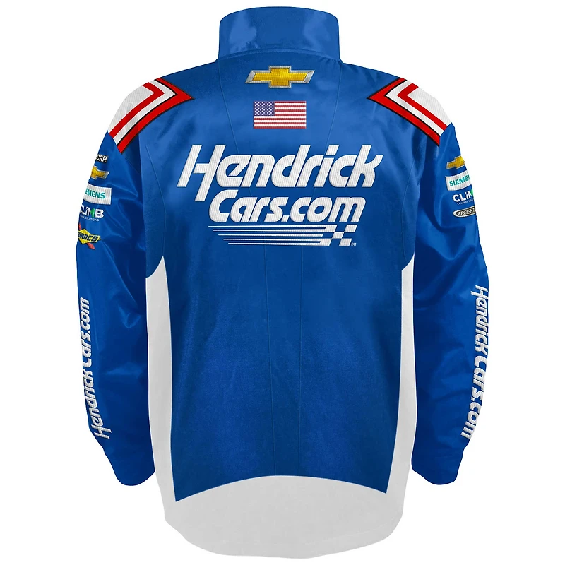 Collection Hendrick Motorsports Team pour hommes, bleu Kyle Larson HendrickCars.com Veste d'uniforme en nylon à boutons-pression complets