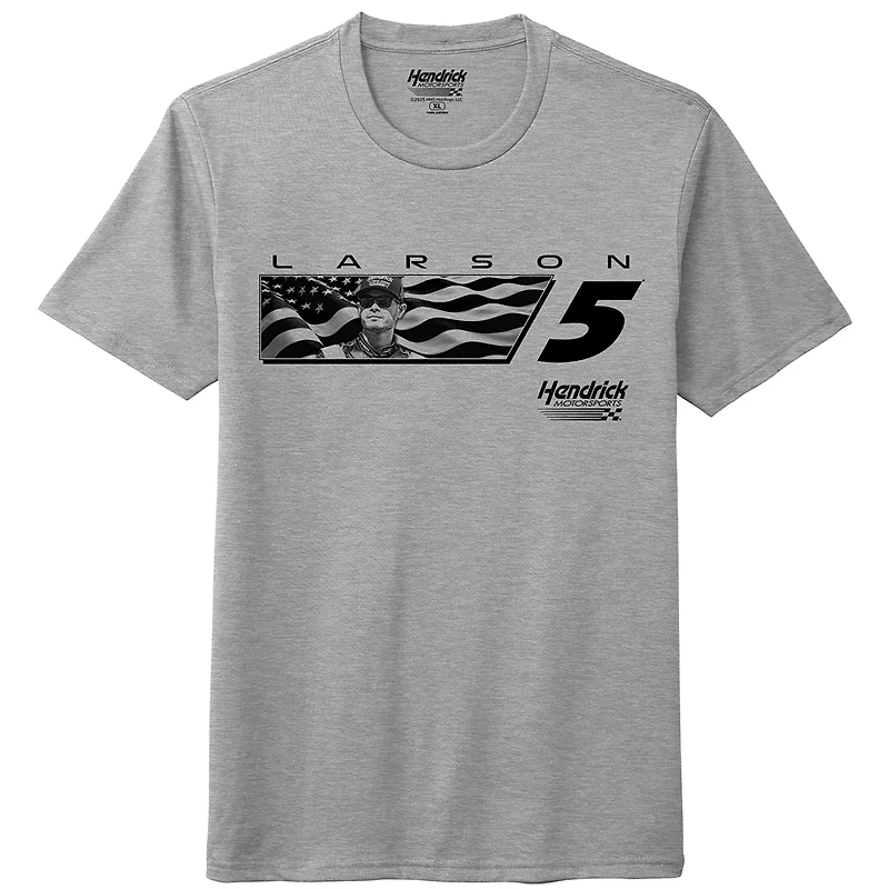 T-shirt tri-blend gris chiné pour homme de la collection Hendrick Motorsports Team avec drapeau Kyle Larson