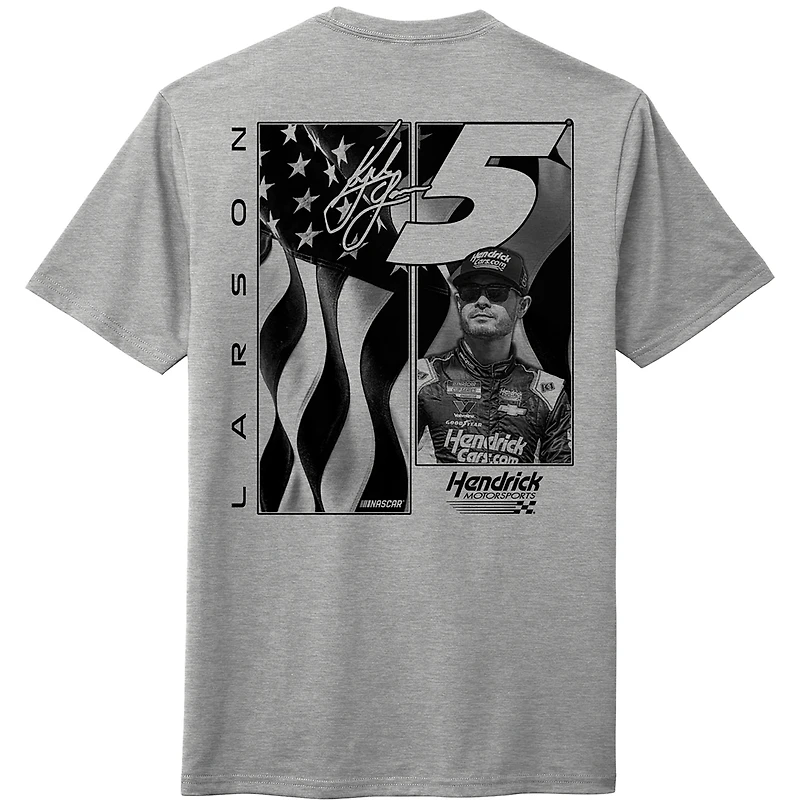 T-shirt tri-blend gris chiné pour homme de la collection Hendrick Motorsports Team avec drapeau Kyle Larson
