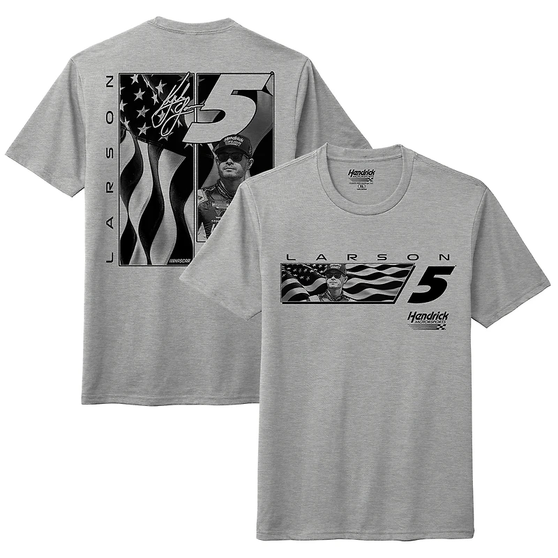 T-shirt tri-blend gris chiné pour homme de la collection Hendrick Motorsports Team avec drapeau Kyle Larson