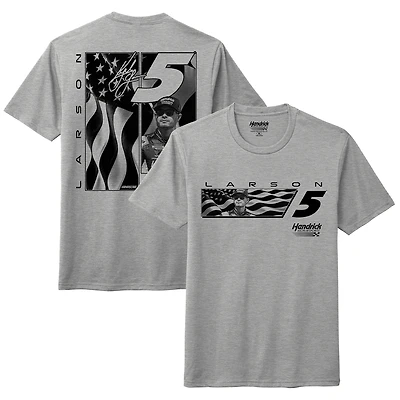 T-shirt tri-blend gris chiné pour homme de la collection Hendrick Motorsports Team avec drapeau Kyle Larson