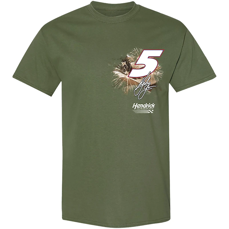 T-shirt de voiture militaire pour homme la collection Hendrick Motorsports Team Kyle Larson HendrickCars.com Olive