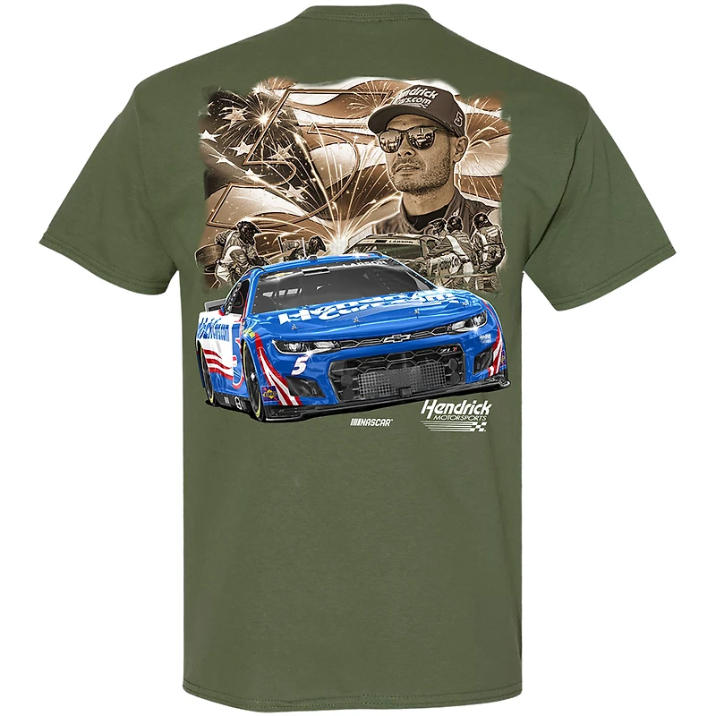T-shirt de voiture militaire pour homme la collection Hendrick Motorsports Team Kyle Larson HendrickCars.com Olive