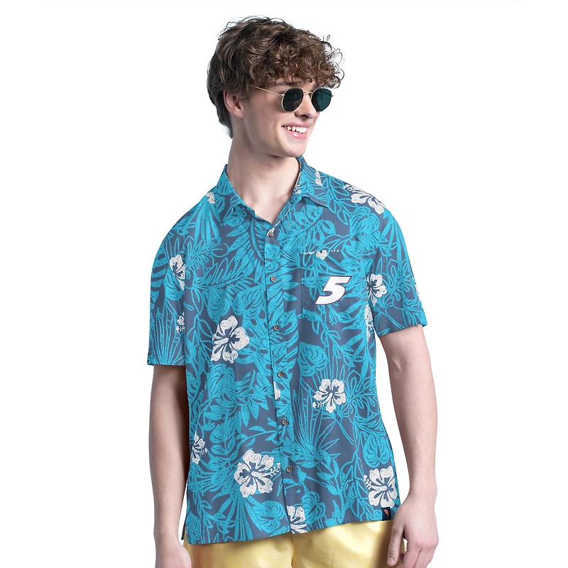 Men's Margaritaville Kyle Larson Blue Palm Shade Full-Button Shirt