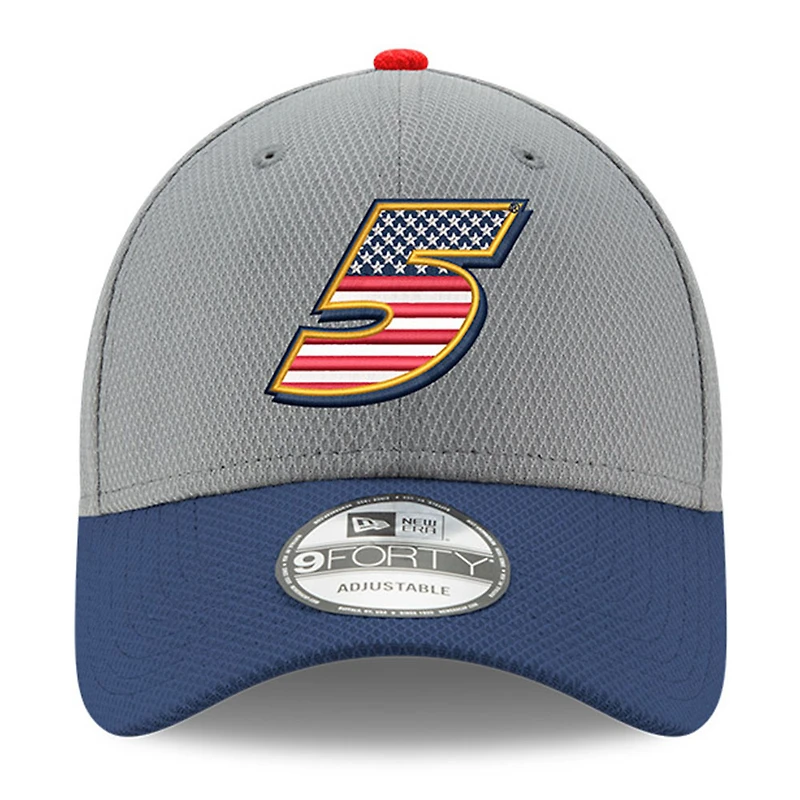 Men's New Era Gray/Navy Kyle Larson Salute 9FORTY Adjustable Hat