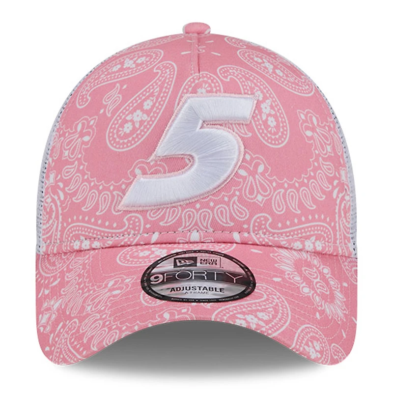 Casquette ajustable rose Kyle Larson 9FORTY A-Frame Trucker Paisley New Era pour hommes