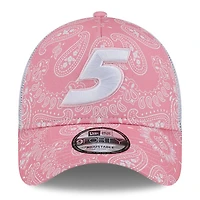 Casquette ajustable rose Kyle Larson 9FORTY A-Frame Trucker Paisley New Era pour hommes