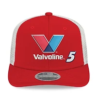 Casquette trucker ajustable New Era rouge/blanche Kyle Larson 2026 Valvoline 9SEVENTY pour homme