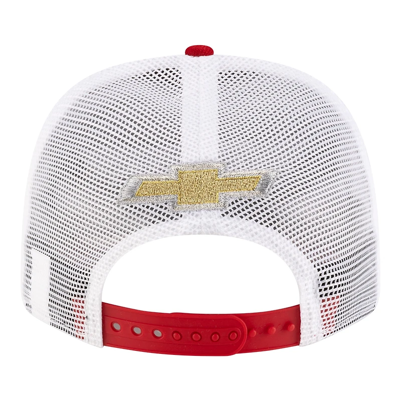 Casquette trucker New Era rouge/blanche Kyle Larson Valvoline 9SEVENTY pour homme avec fermeture à pression extensible