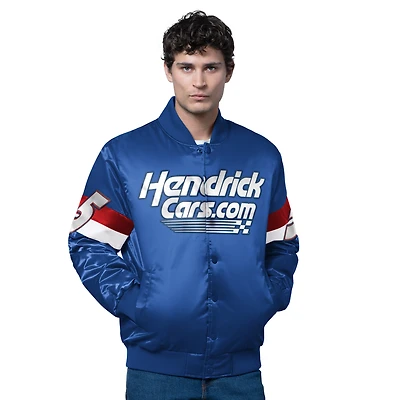 Men's Starter Royal Kyle Larson Triple Option Satin Varsity Full-Snap Jacket