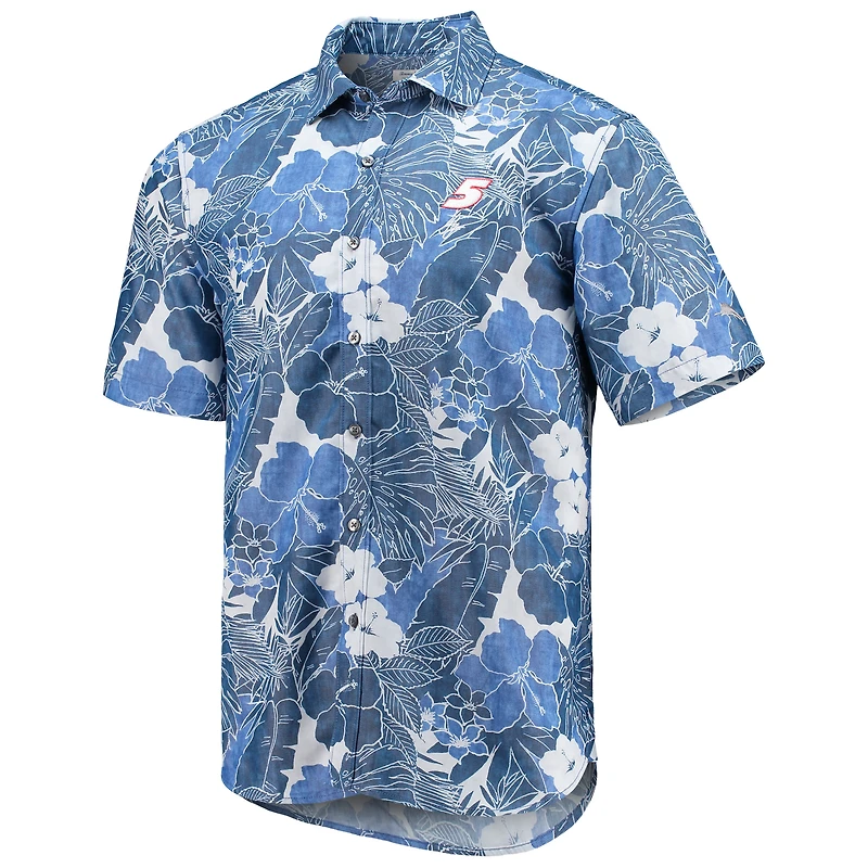Men's Tommy Bahama Blue Kyle Larson Coconut Point Playa Flora Camp Button-Up Shirt