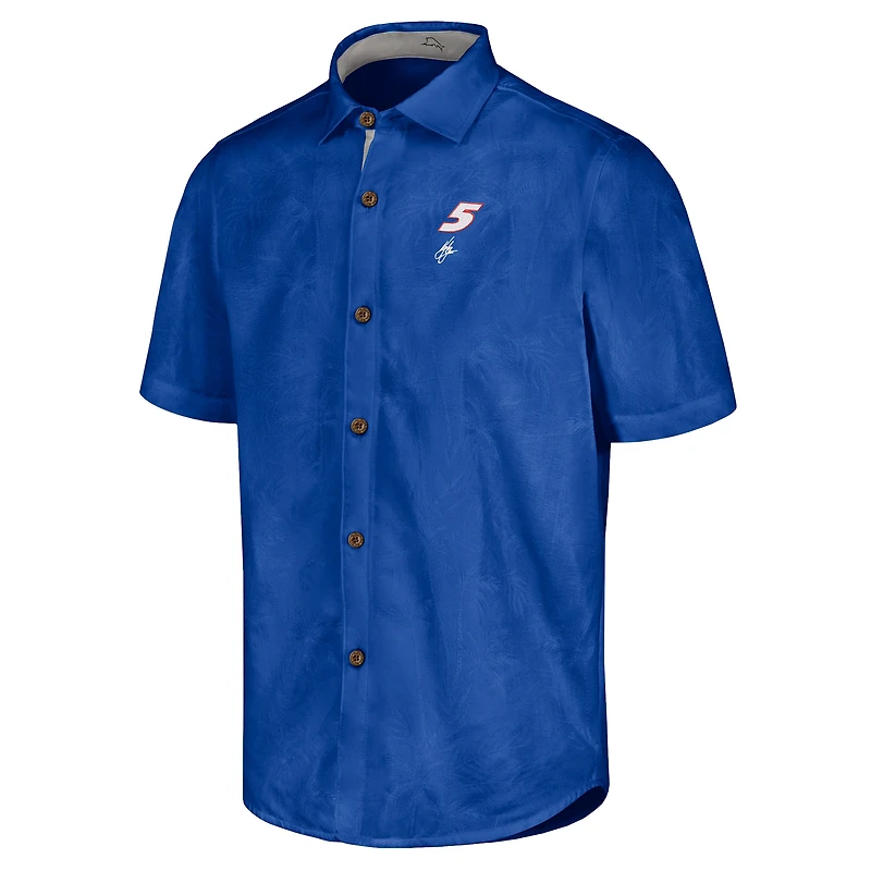 Men's Tommy Bahama Blue Kyle Larson Sport Coconut Point Palm Vista IslandZone Button-Up Camp Shirt