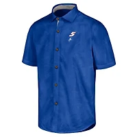 Chemise de camp boutonnée Tommy Bahama Blue Kyle Larson Sport Coconut Point Palm Vista IslandZone pour hommes