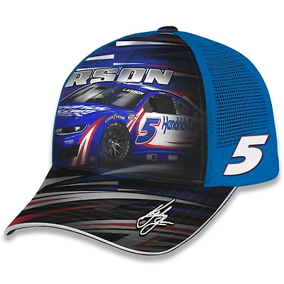 Unisex Checkered Flag Sports Yellow Kyle Larson HendrickCars.com Trucker Adjustable Hat