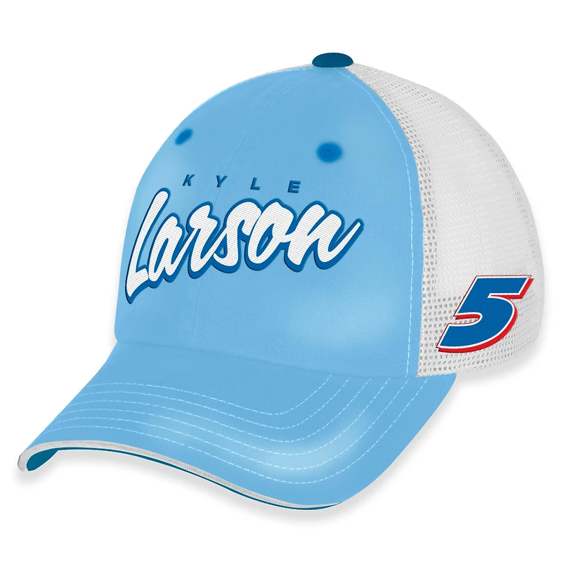 Casquette de camionneur ajustable Kyle Larson Pit Box bleu clair/blanc à damier pour femme