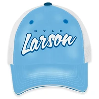 Casquette de camionneur ajustable Kyle Larson Pit Box bleu clair/blanc à damier pour femme