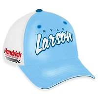 Casquette de camionneur ajustable Kyle Larson Pit Box bleu clair/blanc à damier pour femme