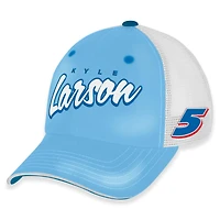 Casquette de camionneur ajustable Kyle Larson Pit Box bleu clair/blanc à damier pour femme