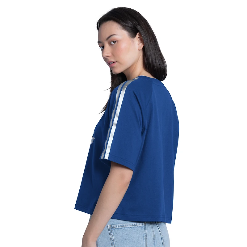 Women's G-III 4Her by Carl Banks Royal Kyle Larson Raglan Cropped Classic Play Silver Trim T-Shirt