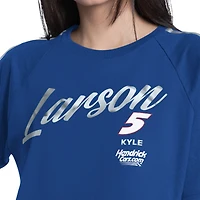 Women's G-III 4Her by Carl Banks  Royal Kyle Larson Raglan Cropped Classic Play Silver Trim T-Shirt