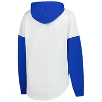 Women's G-III 4Her by Carl Banks  White/Royal Kyle Larson Bench Player Oversized Long Sleeve Hoodie V-Neck T-Shirt