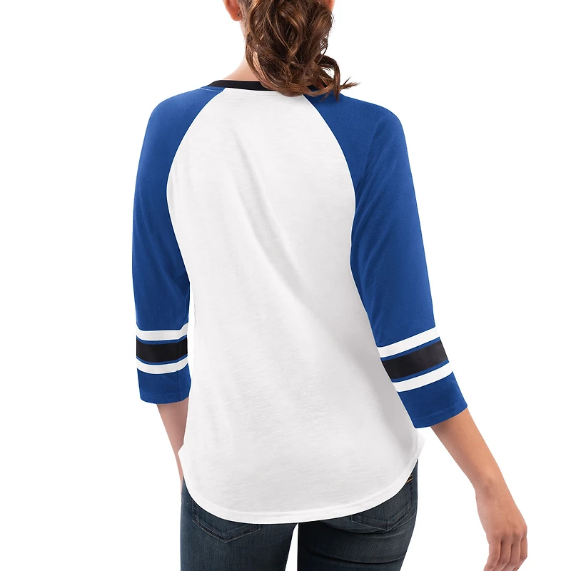 T-shirt à manches 3/4 et col en V G-III 4Her by Carl Banks pour femme, blanc/royal Kyle Larson