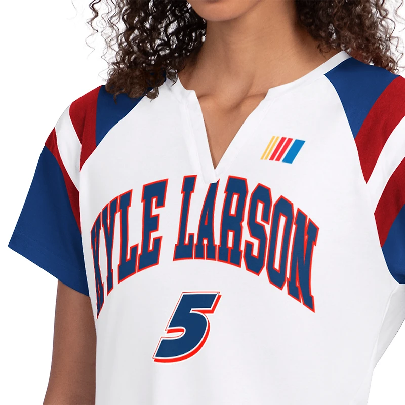 Women's G-III 4Her by Carl Banks White Kyle Larson Game On Raglan Notch Neck T-Shirt