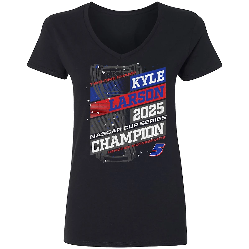 Women's Hendrick Motorsports Team Collection Black Kyle Larson 2025 NASCAR Cup Series Champion V-Neck T-Shirt