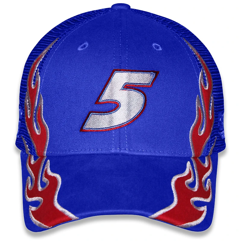 Youth Checkered Flag Sports Blue Kyle Larson HendrickCars.com Flame Trucker Adjustable Hat