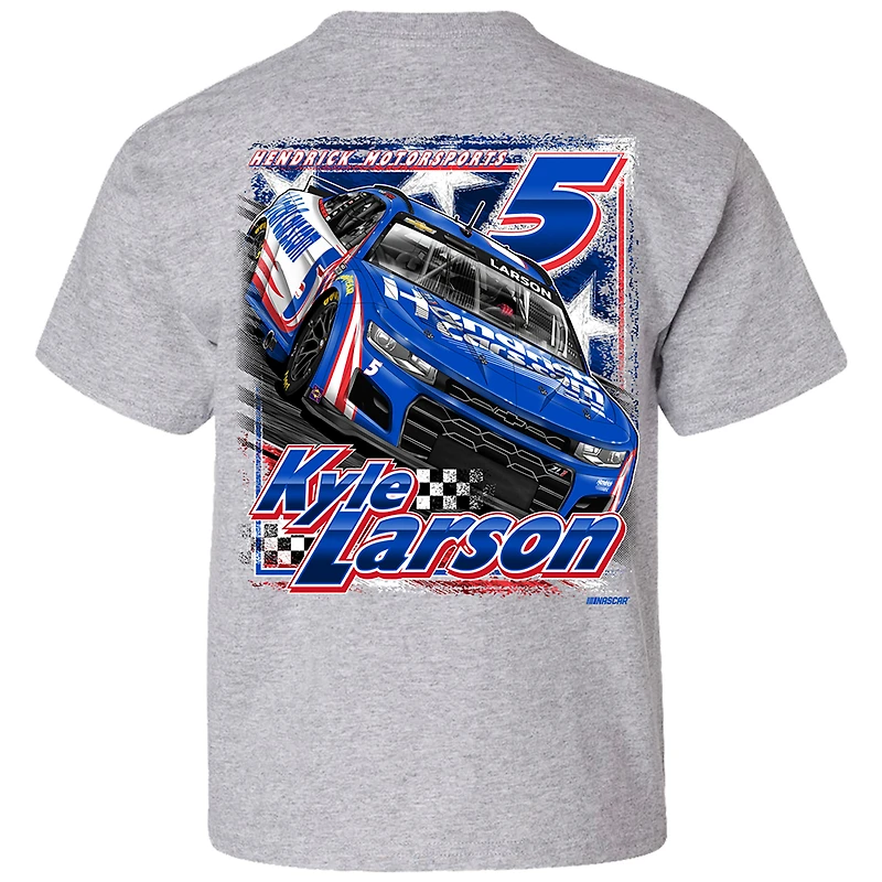 T-shirt de voiture Hendrickcars.com la collection Hendrick Motorsports Team pour jeunes, gris chiné, Kyle Larson