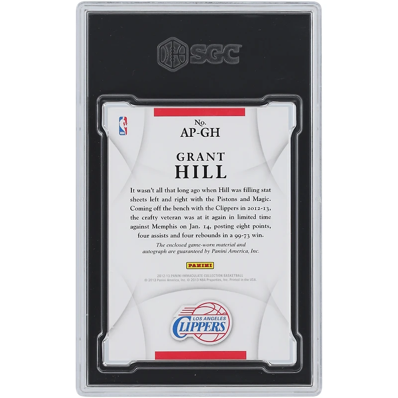 Grant Hill Los Angeles Clippers Autographié 2012-13 Panini Immaculate Collection Autograph Patch 3 Couleur Relic #AP-GH #62/100 SGC Authentifié 8.5 Carte