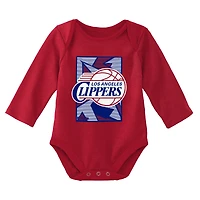 Infant Mitchell & Ness Royal/Red LA Clippers Hardwood Classics Bodysuits Cuffed Knit Hat Set