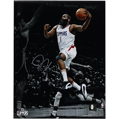 Photographie autographiée de James Harden LA Clippers 11" x 14 " Layup contre Golden State Warriors