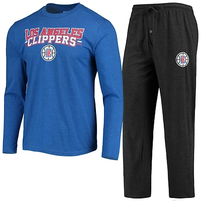 Ensemble de nuit Concepts Sport noir/bleu roi LA Clippers pour homme, haut à manches longues et pantalon