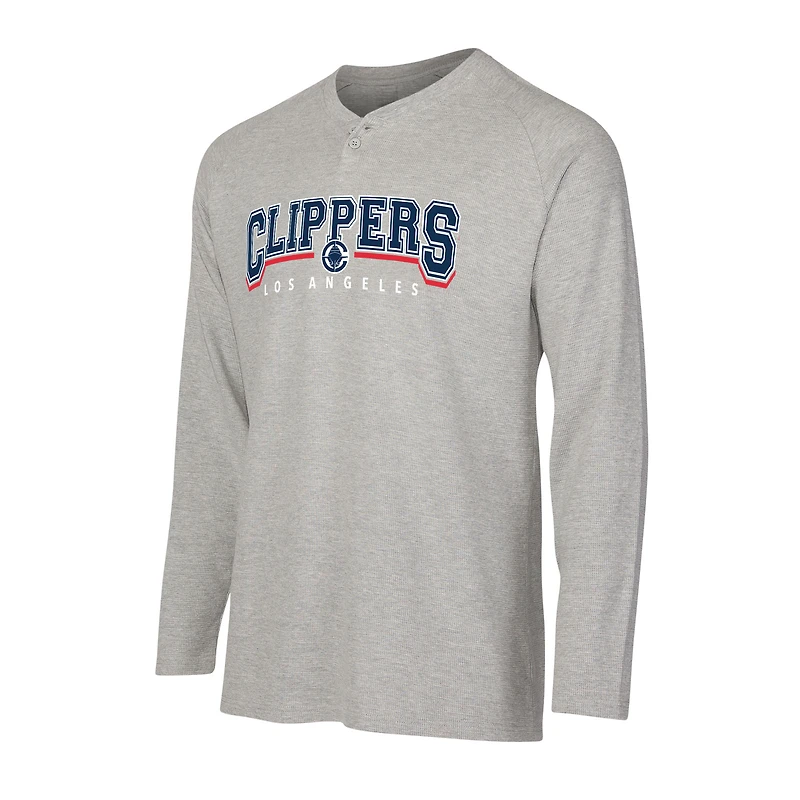 Men's Concepts Sport  Gray LA Clippers Hawthorn Thermal Knit Long Sleeve Henley T-Shirt