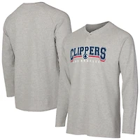 T-shirt Henley à manches longues en tricot thermique Hawthorn des LA Clippers de Concepts Sport pour homme