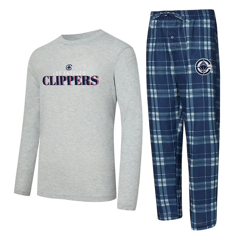 Men's Concepts Sport Navy LA Clippers Regulate Long Sleeve T-Shirt & Plaid Pant Set